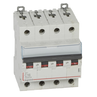 Автоматический выключатель DX³ 6000 - 10 кА - тип характеристики C - 4П - 400 В~ - 16 А - 4 модуля
