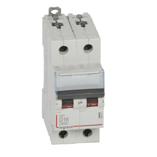 Автоматический выключатель DX³ 6000 - 10 кА - тип характеристики D - 2П - 230/400 В~ - 16 А - 2 модуля