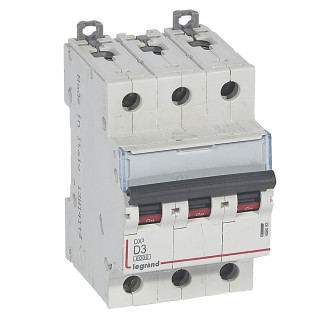 Автоматический выключатель DX³ 6000 - 10 кА - тип характеристики D - 3П - 400 В~ - 3 А - 3 модуля
