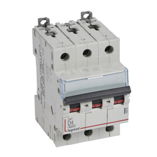 Автоматический выключатель DX³ 6000 - 10 кА - тип характеристики D - 3П - 400 В~ - 4 А - 3 модуля