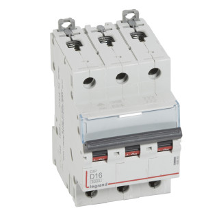 Автоматический выключатель DX³ 6000 - 10 кА - тип характеристики D - 3П - 400 В~ - 16 А - 3 модуля
