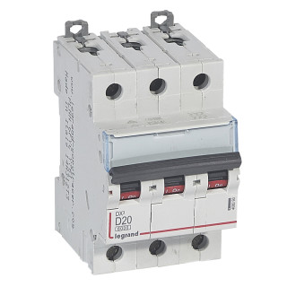 Автоматический выключатель DX³ 6000 - 10 кА - тип характеристики D - 3П - 400 В~ - 20 А - 3 модуля