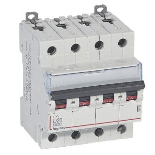 Автоматический выключатель DX³ 6000 - 10 кА - тип характеристики D - 4П - 400 В~ - 20 А - 4 модуля