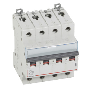 Автоматический выключатель DX³ 6000 - 10 кА - тип характеристики D - 4П - 400 В~ - 50 А - 4 модуля