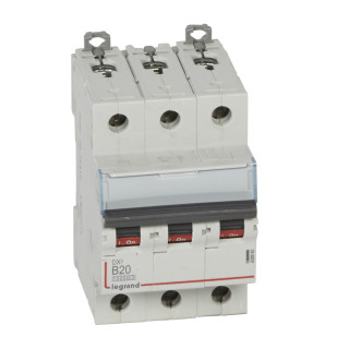 Автоматический выключатель DX³ 10000 - 16 кА - тип характеристики B - 3П - 400 В~ - 20 А - 3 модуля