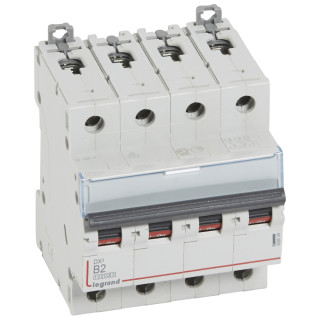 Автоматический выключатель DX³ 10000 - 16 кА - тип характеристики B - 4П - 400 В~ - 2 А - 4 модуля