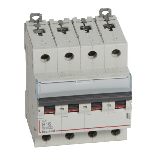 Автоматический выключатель DX³ 10000 - 16 кА - тип характеристики B - 4П - 400 В~ - 16 А - 4 модуля