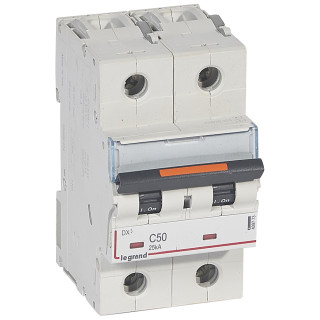 Автоматический выключатель DX³ - 25 кА - тип характеристики С - 2П - 230/400 В~ - 50 А - 3 модуля