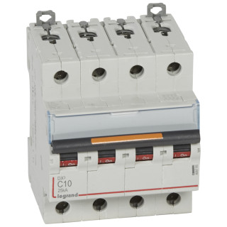Автоматический выключатель DX³ - 25 кА - тип характеристики С - 4П - 400 В~ - 10 А - 4 модуля