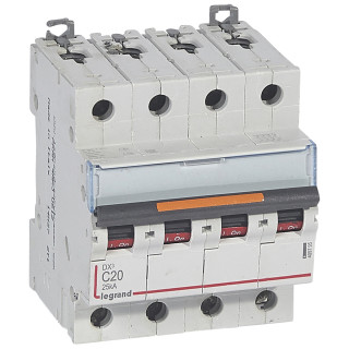 Автоматический выключатель DX³ - 25 кА - тип характеристики С - 4П - 400 В~ - 20 А - 4 модуля