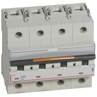Автоматический выключатель DX³ - 25 кА - тип характеристики С - 4П - 400 В~ - 50 А - 6 модулей
