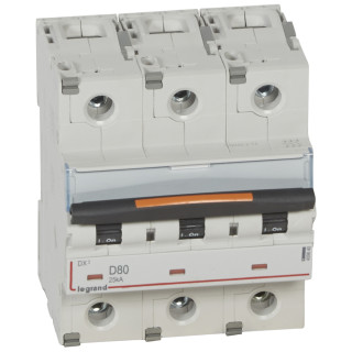 Автоматический выключатель DX³ - 25 кА - тип характеристики D - 3П - 400 В~ - 80 А - 4,5 модуля