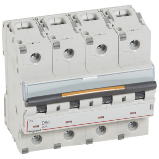 Автоматический выключатель DX³ - 25 кА - тип характеристики D - 4П - 400 В~ - 80 А - 6 модулей