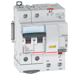 Автоматический выключатель дифференциального тока DX³ 6000 - 10 кА - тип характеристики С - 2П - 230 В~ - 32 А - тип AС - 30 мА - 4 модуля