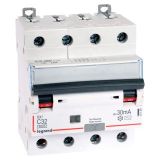Автоматический выключатель дифференциального тока DX³ 6000 - 10 кА - тип характеристики С - 4П - 400 В~ - 32 А - тип AС - 30 мА - 4 модуля