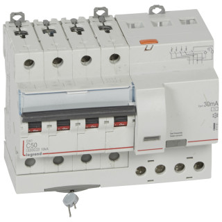 Автоматический выключатель дифференциального тока DX³ 6000 - 10 кА - тип характеристики С - 4П - 400 В~ - 50 А - тип AС - 30 мА - 7 модуля