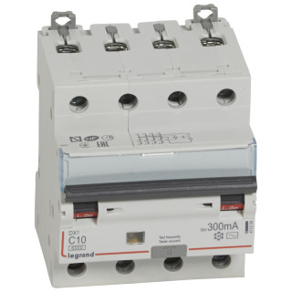 Автоматический выключатель дифференциального тока DX³ 6000 - 10 кА - тип характеристики С - 4П - 400 В~ - 10 А - тип AС - 300 мА - 4 модуля