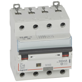 Автоматический выключатель дифференциального тока DX³ 6000 - 10 кА - тип характеристики С - 4П - 400 В~ - 16 А - тип AС - 300 мА - 4 модуля