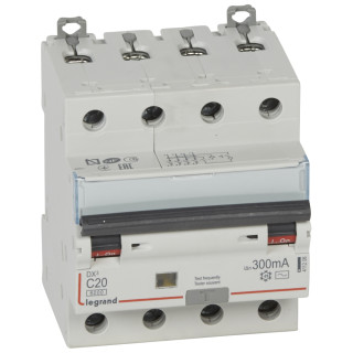 Автоматический выключатель дифференциального тока DX³ 6000 - 10 кА - тип характеристики С - 4П - 400 В~ - 20 А - тип AС - 300 мА - 4 модуля