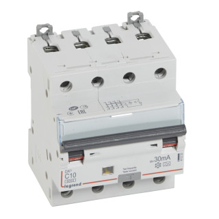 Автоматический выключатель дифференциального тока DX³ 6000 - 10 кА - тип характеристики С - 4П - 400 В~ - 10 А - тип A - 30 мА - 4 модуля