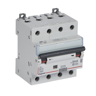 Автоматический выключатель дифференциального тока DX³ 6000 - 10 кА - тип характеристики B - 4П - 400 В~ - 13 А - тип A - 30 мА - 4 модуля