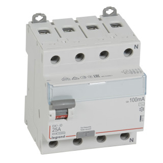 Выключатель дифференциального тока DX³-ID - 4П - 400 В~ - 25 А - тип AC - 100 мА - 4 модуля