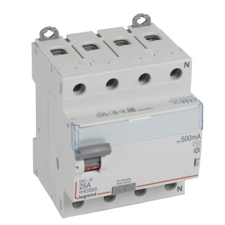 Выключатель дифференциального тока DX³-ID - 4П - 400 В~ - 25 А - тип AC - 500 мА - 4 модуля