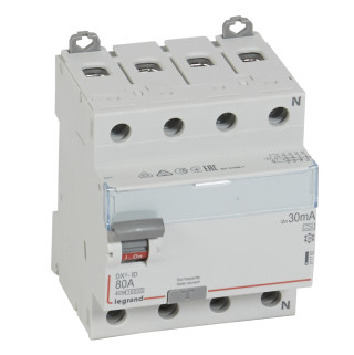Выключатель дифференциального тока DX³-ID - 4П - 400 В~ - 80 А - тип A - 30 мА - 4 модуля