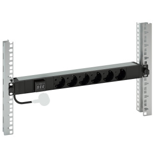 PDU - Блок распределения питания - 6 розеток 2К+3 - немецкий стандарт - амперметр - шнур питания 3м - 19'' - 16А