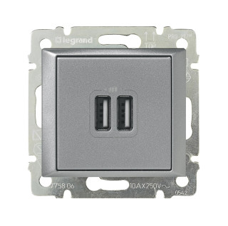 Зарядное устройство с 2-мя коннекторами USB - Valena - 1500 мА - алюминий