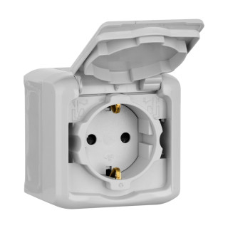 Розетка 2К+З с защитными шторками - 16 A - 250 В~ - Quteo IP 44 - Серый