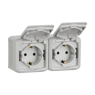 Розетки 2 х 2К+З с защитными шторками - 16 A - 250 В~ - Quteo IP 44 - Серый