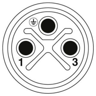 Схематический чертеж, Расположение контактов штекера М12, 3 полюса, с механическим ключом типа S, вид со стороны штыревой части