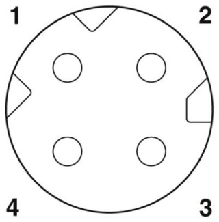 Схематический чертеж, Расположение контактов гнездового разъема М8, 4 контакта, вид со стороны гнездовой части