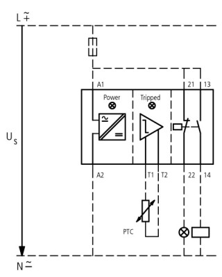 Термисторное реле защиты электродвигателя, 1НО +1 НЗ, без 24-240VAC/DC с блокировкой повторного включения