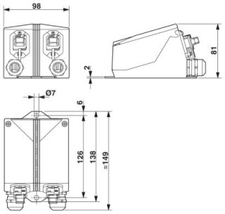 Чертеж, Телекоммуникационная розетка 2 x RJ45