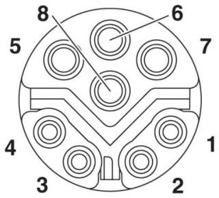 Схематический чертеж, Схема контактов: гнездо, 8-конт., с мех. ключом Y, вид со стороны гнездовой части