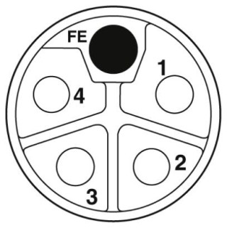 Схематический чертеж, Расположение контактов гнезда M12, 5-пол., с мех. ключом L, вид со стороны гнезда