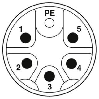 Схематический чертеж, Расположение контактов штекера М12, 6-пол., мех. ключ M, вид со стороны штыревой части