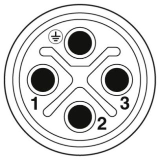 Схематический чертеж, Расположение контактов штекера М12, 4 полюса, с механическим ключом типа S, вид со стороны штыревой части