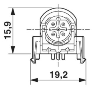 Чертеж, Встраиваемый соединитель M12, вилочная часть, держатель контактов, вид спереди
