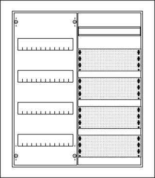 Шкаф 48М в нишу с медиапанелями 684х560х120 с расстоянием между DIN-рейками 125 мм и самозажимными клеммами N/PE и дверью с вент. отверстиями U42MML