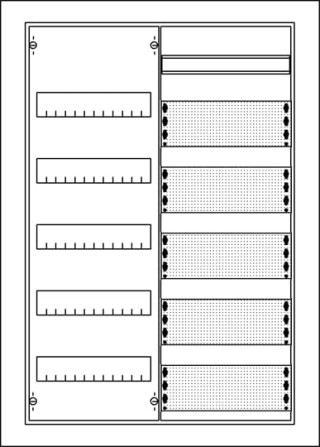 Шкаф 60М в нишу с медиапанелями 834х560х120 с расстоянием между DIN-рейками 125 мм и самозажимными клеммами N/PE и дверью с вент. отверстиями U52MML