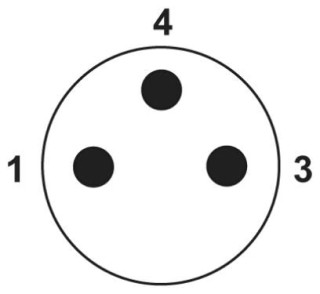 Схематический чертеж, Расположение контактов штекера М8, 3 контакта, вид со стороны штыревой части