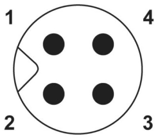 Схематический чертеж, Расположение контактов штекера М5, 4 контакта, вид со стороны штыревой части