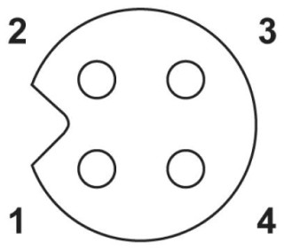 Схематический чертеж, Расположение контактов гнездового разъема М5, 4 контакта, вид со стороны гнездовой части