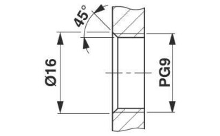 Чертеж, Отверстие в стенке под крепежную резьбу Pg9, монтажная стенка с резьбовым отверстием