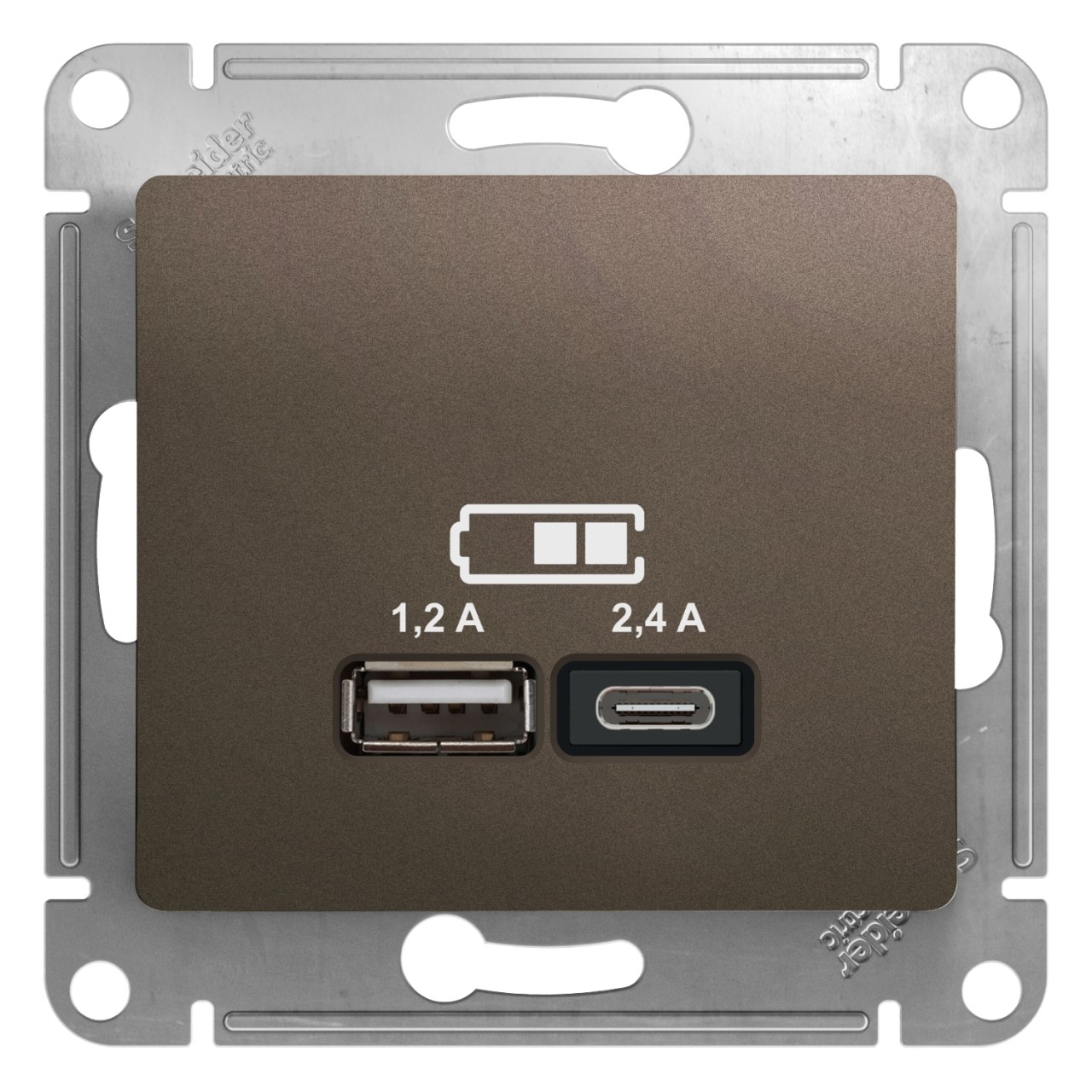 GSL000839 GLOSSA USB РОЗЕТКА A+С, 5В/2,4А, 2х5В/1,2 А, механизм, ШОКОЛАД