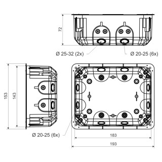 Коробка распределительная для полых стен KO 180/LD (NA) 183х143х72 мм