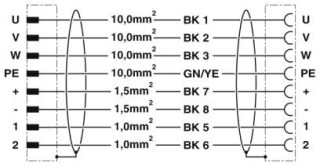 Электрическая схема, Цоколевка контактов штекера/розетки M40